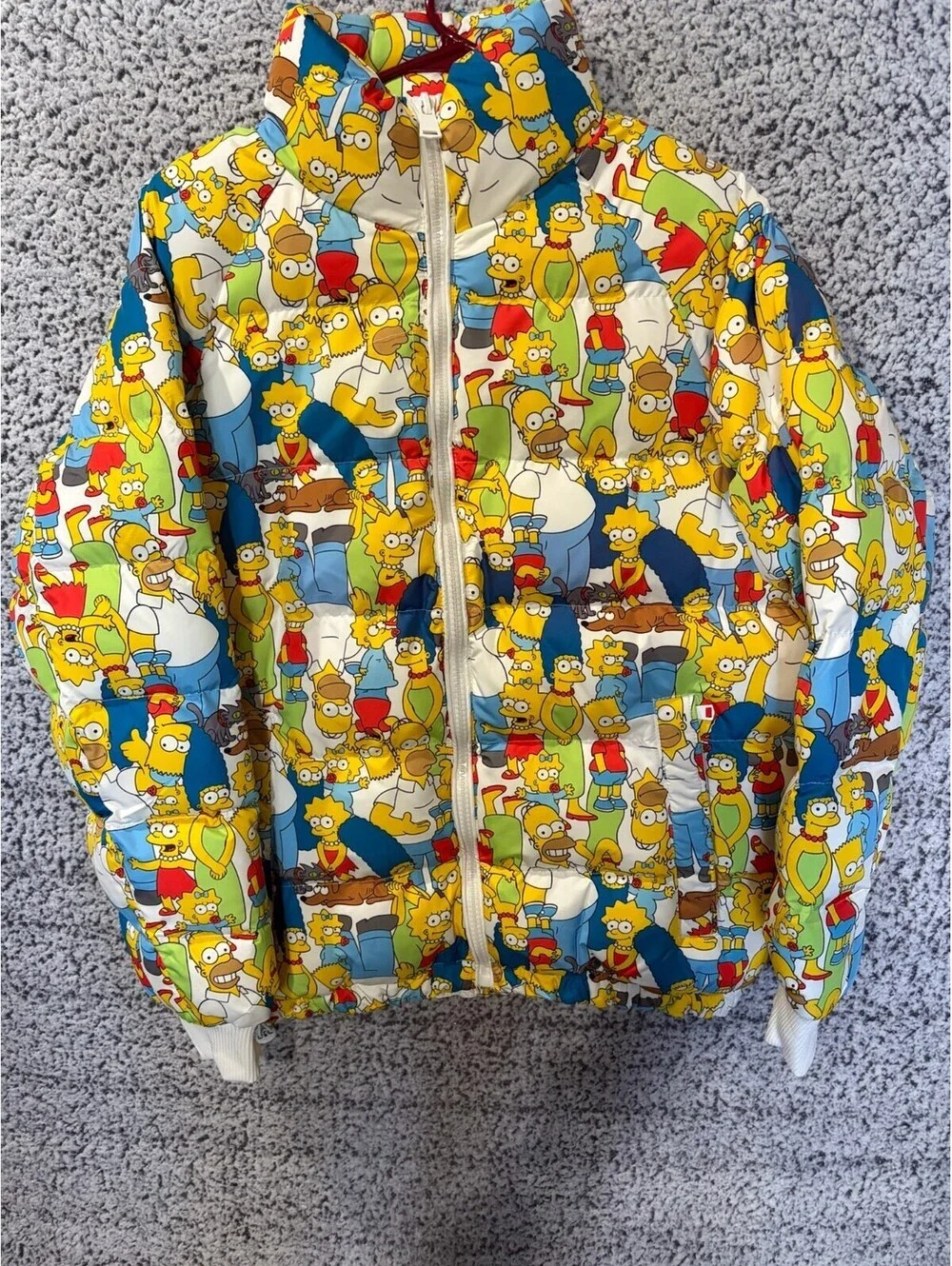 The Simpsons Puffer Jacket Adult Small Full Zip All Over Print Cartoon Coat